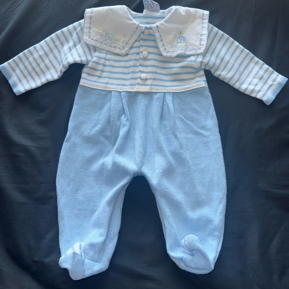 Vintage Carriage Boutique Light Blue Striped Footie